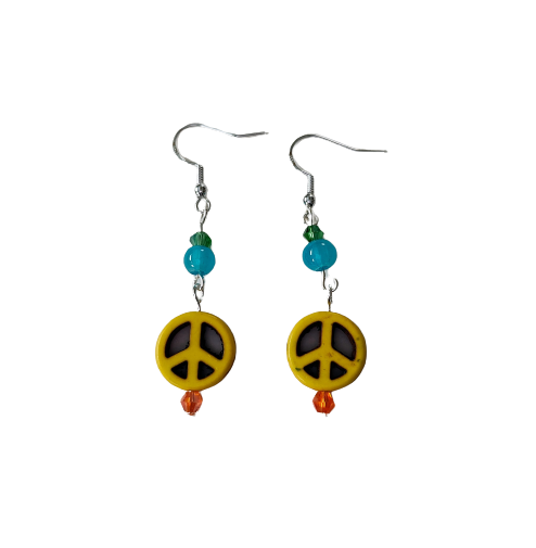 Earrings - Peace bead with glass crystal beads on hook