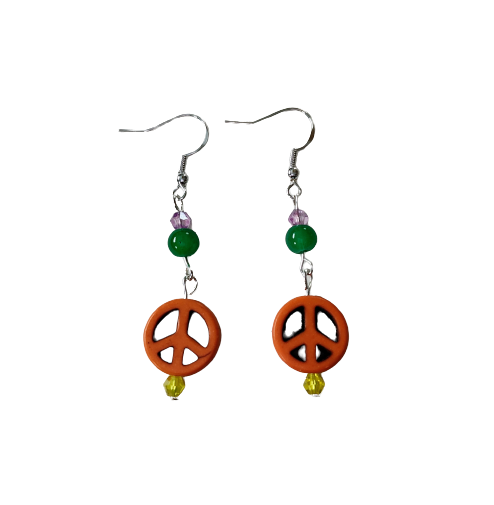 Earrings - Peace bead with glass crystal beads on hook