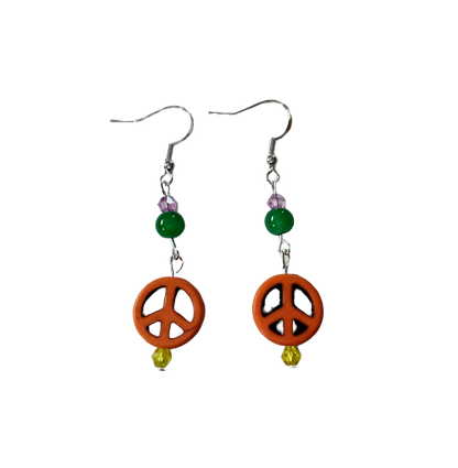 Earrings - Peace bead with glass crystal beads on hook