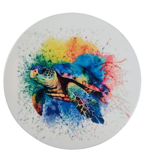 Coaster - Round ceramic coaster colorful turtle image