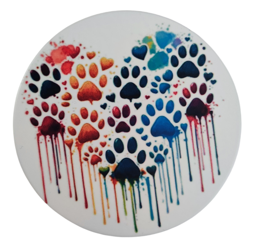 Coaster - Round ceramic coaster colorful paws in heart shape image