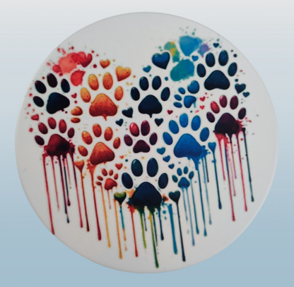 Coaster - Round ceramic coaster colorful paws in heart shape image