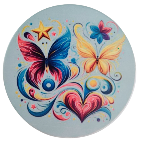 Coaster - Round ceramic coaster with art butterflies image