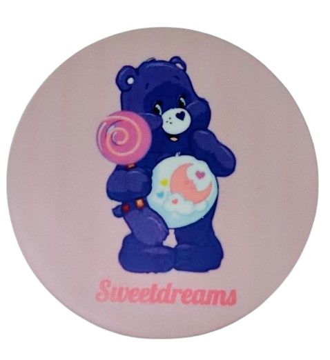 Coaster - Round ceramic coaster (Sweetdreams) with purple care bear image