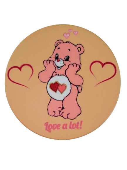 Coaster - Round ceramic coaster (Love a lot) with pink care bear image