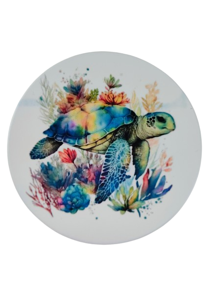 Coaster - Round ceramic coaster sea turtle image