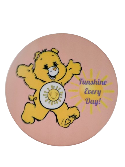 Coaster - Round ceramic coaster (Funshine Every Day) with yellow care bear image