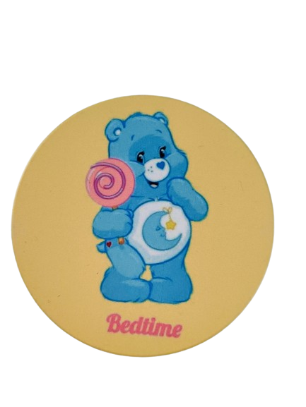 Coaster - Round ceramic coaster (Bedtime) with blue care bear image