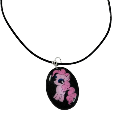 Necklace - 17.5 inches black waxed cord with resin oval My little pony pendant