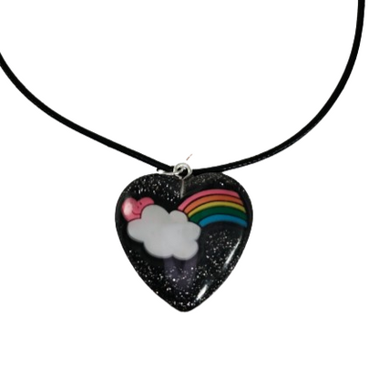 Necklace - 17.5 inches black waxed cord with resin heart pendant