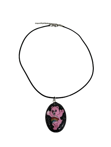 Necklace - 17.5 inches black waxed cord with resin care bear pendant