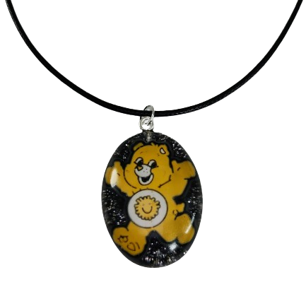 Necklace - 17.5 inches black waxed cord with resin care bear pendant