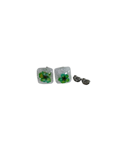 Earrings - Dried flowers Resin square studs