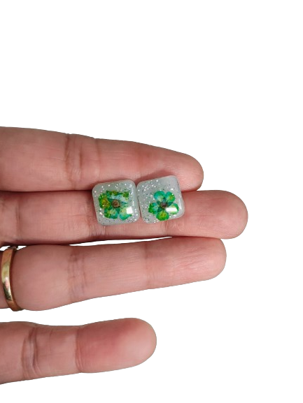 Earrings - Dried flowers Resin square studs