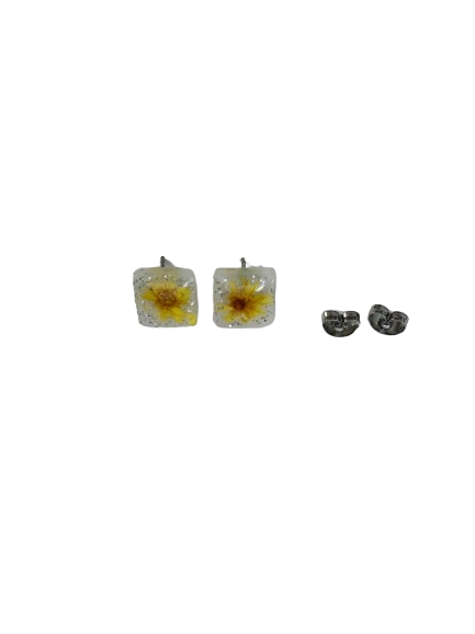 Earrings - Dried flowers Resin square studs