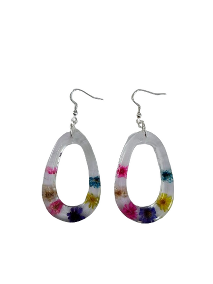 Earrings - Resin open teardrop on silver hook