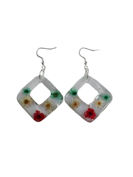 Earrings - Resin square shape on hook