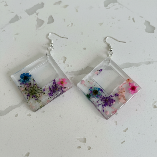 Earrings - Resin large square shape on hook