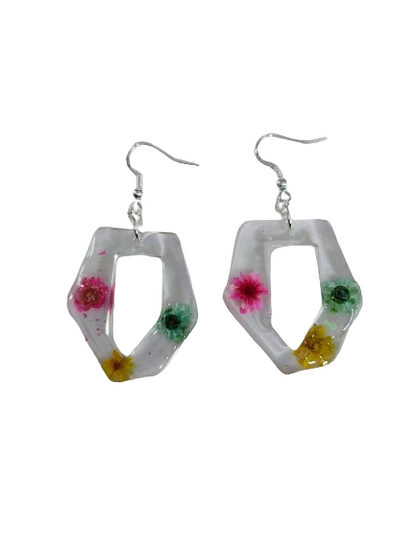 Earrings - Resin hexagon shape on hook