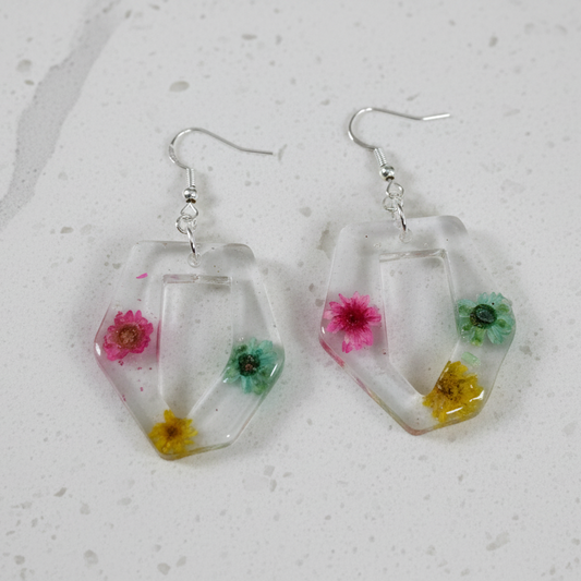 Earrings - Resin hexagon shape on 925 hook