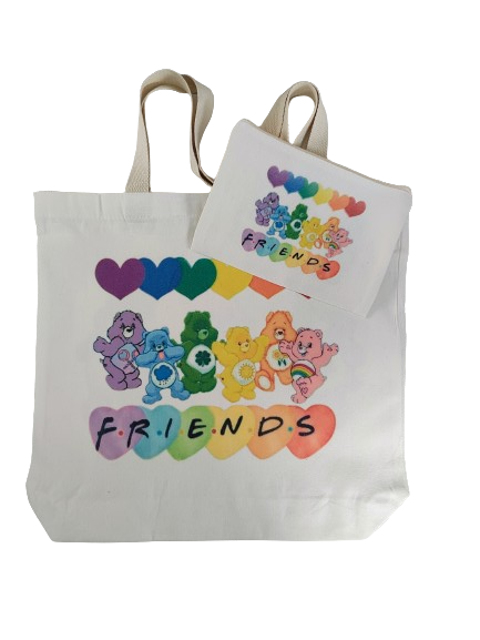 Double sided tote Bag with makeup bag (care bears image)