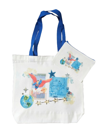 Double sided tote Bag with makeup bag (superman image)