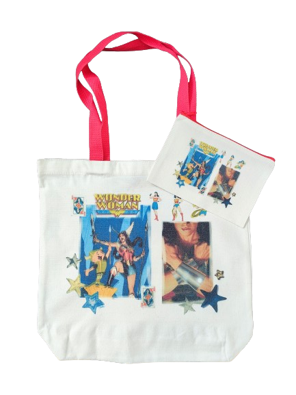 Double sided tote Bag with makeup bag (wonder woman image)