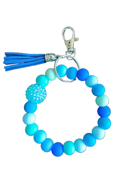 Keychain Wristlet - 12 mm colorful silicon beads with 20 mm bubblegum bead and long acrylic tassel