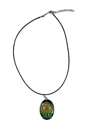 Necklace - 17.5 inches black waxed cord with resin Keroppi pendant