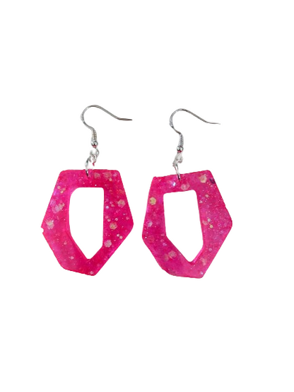 Earrings - Resin hexagon shape on hook