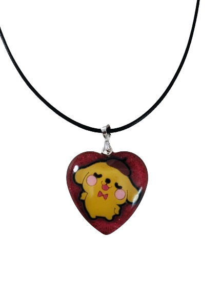 Necklace - 17.5 inches black waxed cord with resin Pompompurin heart pendant