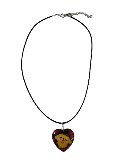 Necklace - 17.5 inches black waxed cord with resin Pompompurin heart pendant