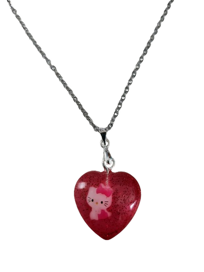 Necklace - 15.75 inches stainless steel link cable chain with resin hello kitty character pendant