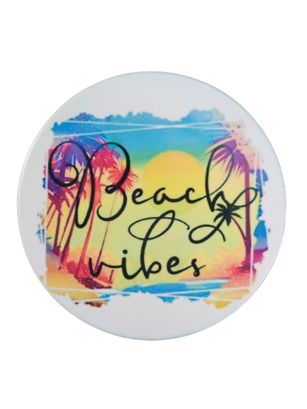 Coaster - Round ceramic coaster (Beach vibes) with beach image