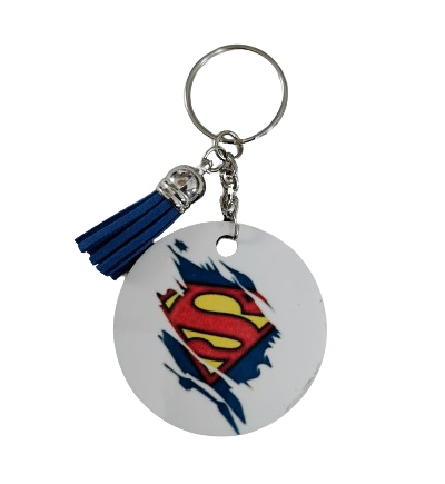 Keychain - Double sided sublimated Superman logo image with acrylic tassel