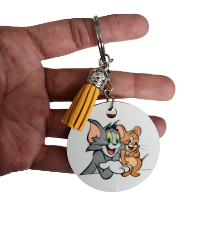 Keychain - Double sided sublimated Tom & Jerry with acrylic tassel