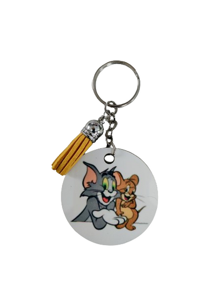 Keychain - Double sided sublimated Tom & Jerry with acrylic tassel