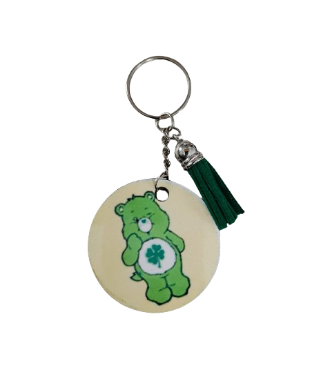 Keychain - Double sided sublimated Green care bear with acrylic tassel