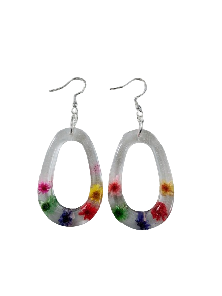 Earrings - Resin open teardrop on silver hook