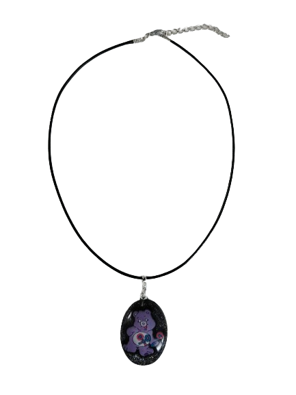 Necklace - 17.5 inches black waxed cord with resin care bear pendant