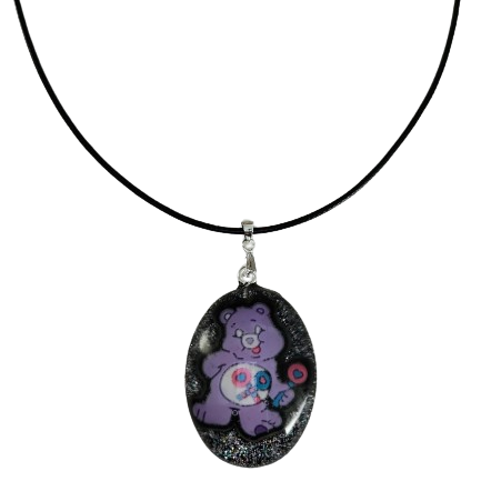 Necklace - 17.5 inches black waxed cord with resin care bear pendant