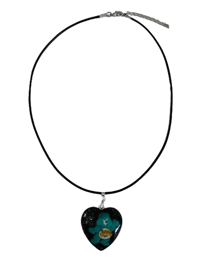 Necklace - 17.5 inches black waxed cord with resin heart shape care bear pendant