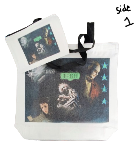 Double sided tote Bag with makeup bag (Beetlejuice image)