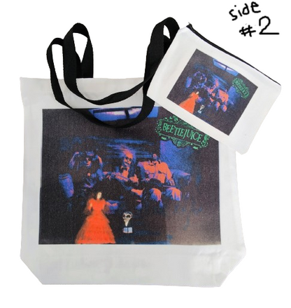 Double sided tote Bag with makeup bag (Beetlejuice image)