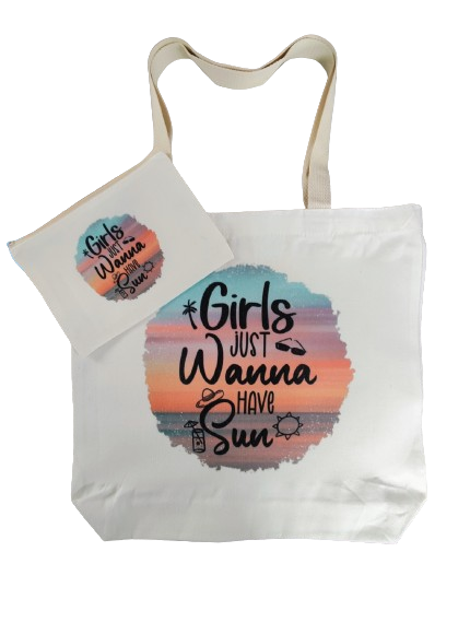 Double sided tote Bag with makeup bag (Girls just wanna have sun)