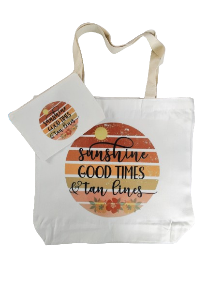 Double sided tote Bag with makeup bag (Sunshine Good times & tan lines)