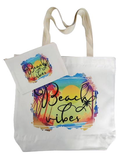 Double sided tote Bag with makeup bag (Beach vibes)