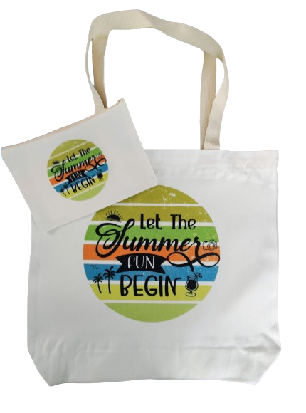 Double sided tote Bag with makeup bag (Let the Summer fun begin)