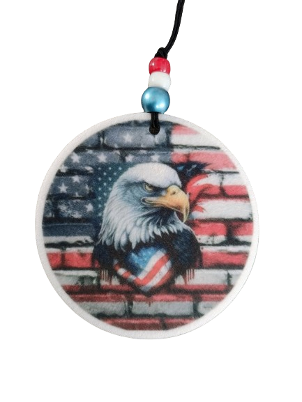 Car Ornament - Round double sided eagle with American flag