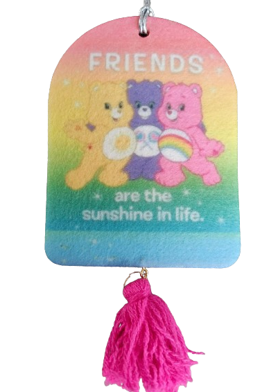 Car Ornament - Double sided round top rectangle care bears (Friends are the sunshine in life.)